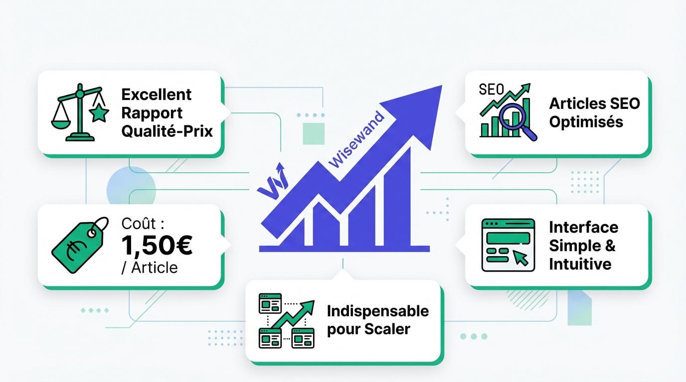 Infographie détaillée des tarifs et fonctionnalités du logiciel SEO Wisewand