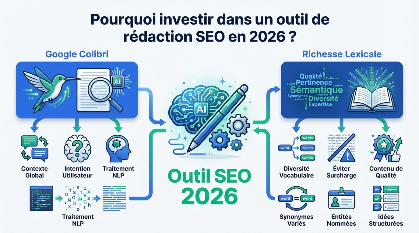 Infographie sur l'intérêt d'un outil de rédaction SEO en 2026