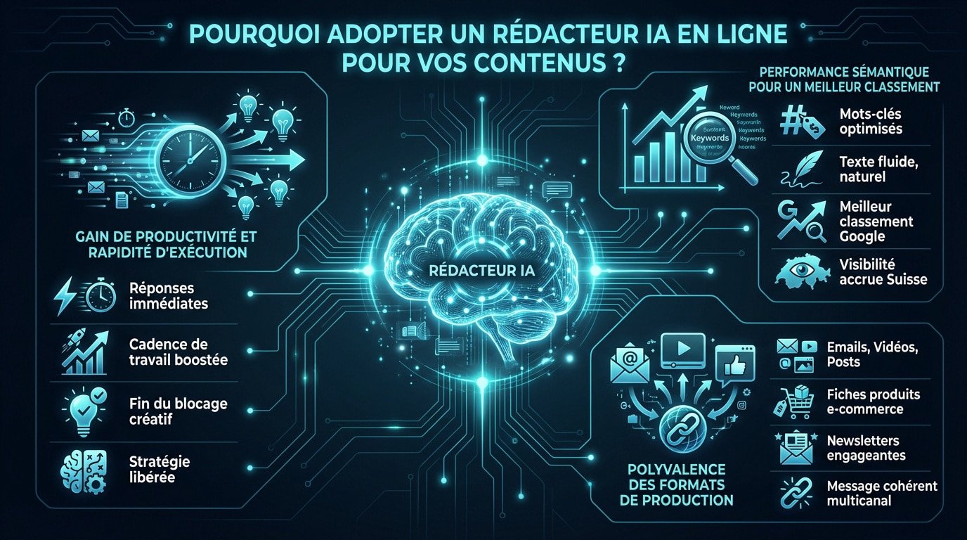 Un rédacteur IA en ligne pour booster la productivité et le SEO en Suisse