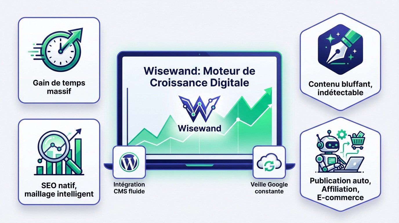 Interface du tableau de bord Wisewand pour la gestion du contenu SEO