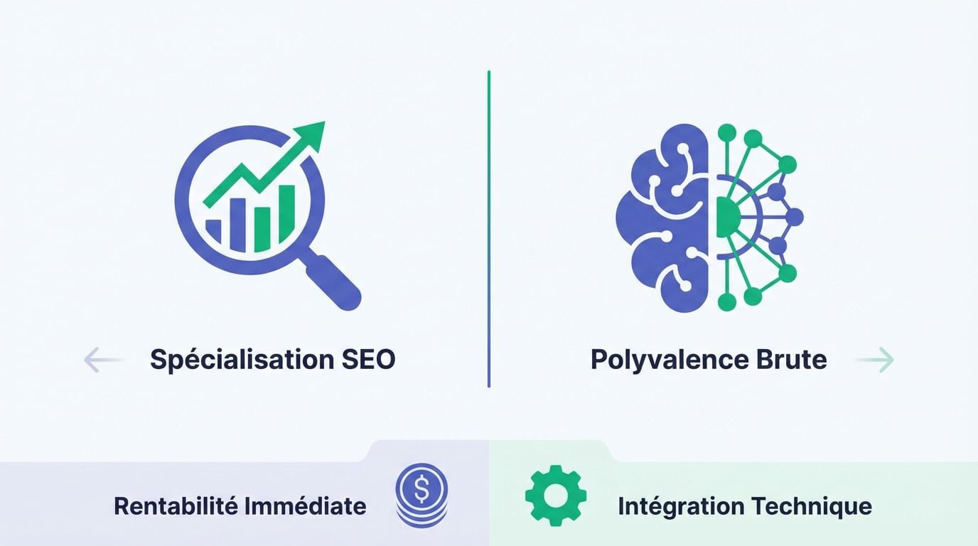 Comparaison entre la spécialisation SEO de Wisewand et la polyvalence de GPT-5