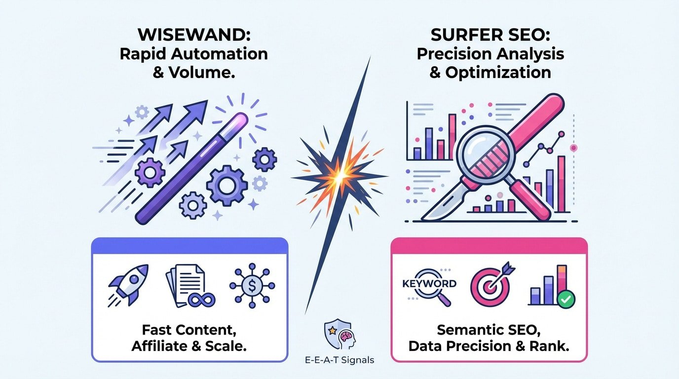Comparaison entre l'automatisation de Wisewand et l'analyse sémantique de Surfer SEO